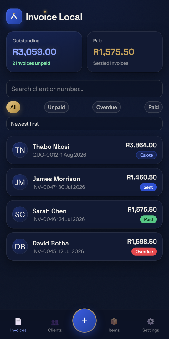 Invoice Local dashboard
